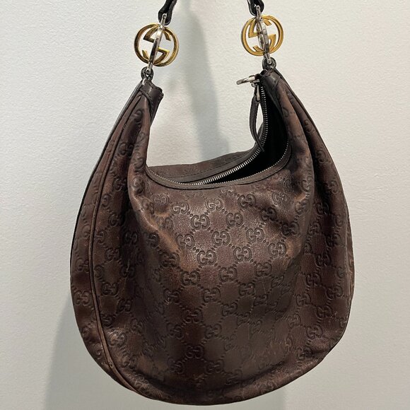 100% Authentic Gucci Guccissima Medium GG Twins Hobo bag Dk Brown - Collectible - Picture 1 of 8